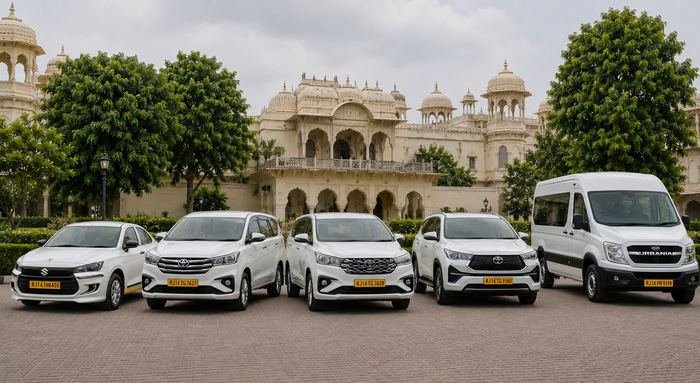 Ruia Travels fleet lineup — Dzire, Rumion, HyCross, and Urbania
