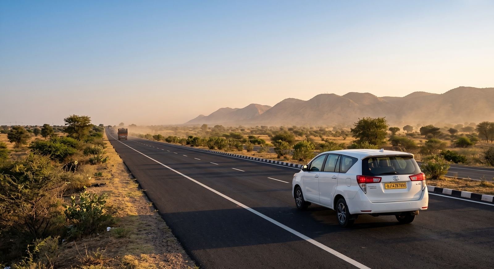 Toyota Innova Crysta driving on the NH48 highway between Jaipur and Udaipur