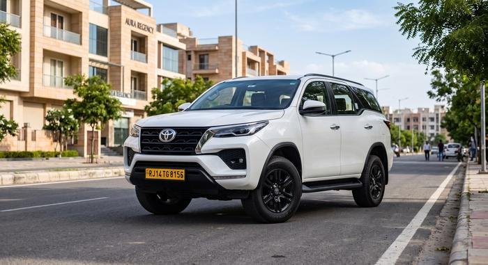 White Toyota Fortuner parked on a Jaipur street