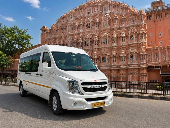 White Force Urbania van parked outside Hawa Mahal in Jaipur