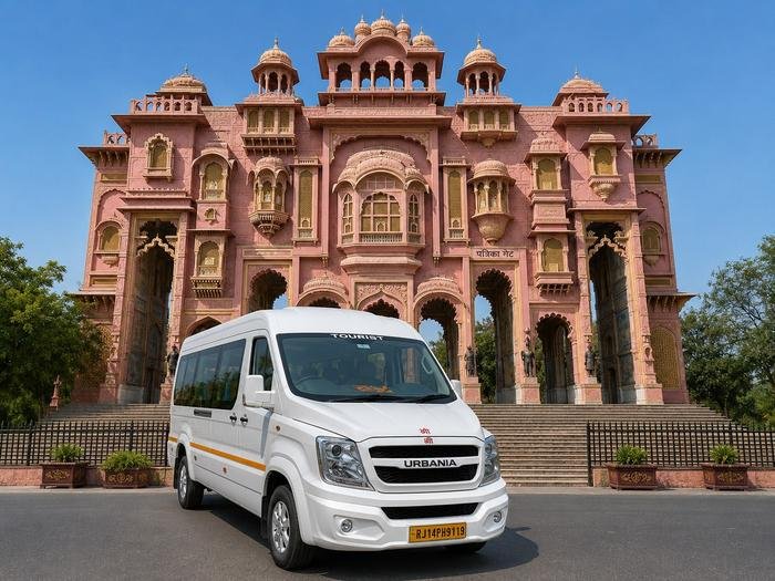 White Force Urbania van parked in front of Patrika Gate in Jaipur